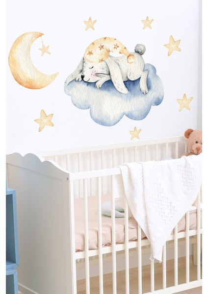 Kt Decoration Sevimli Uykucu Tavşan Duvar Sticker Seti