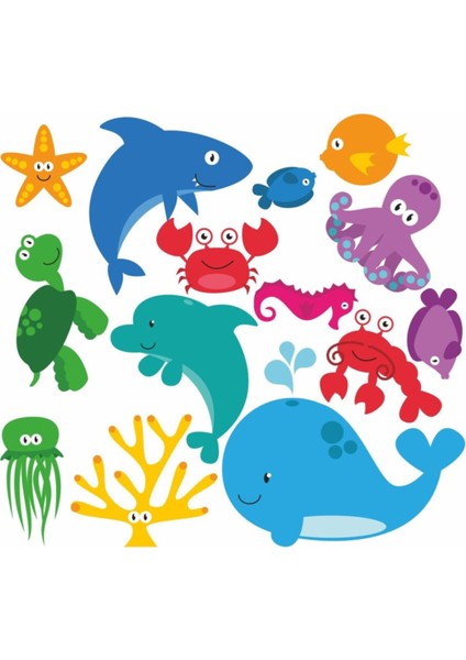 Kt Decoration Deniz Hayvanları Çocuk Odası Sticker Seti