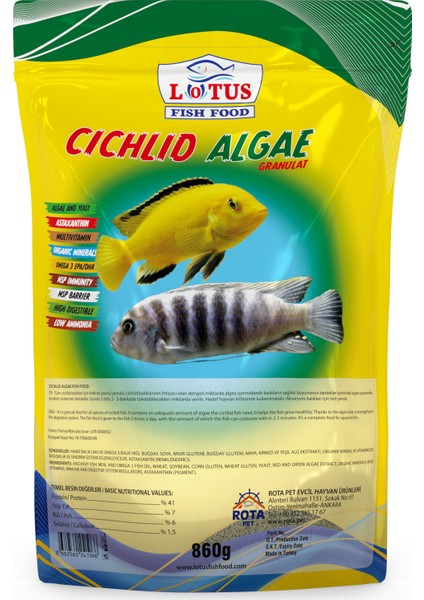 Cichlid Green Algae Spirulina Omega-3 860 gr Doypack Poşet Bitkisel Akvaryum Balık Yemi