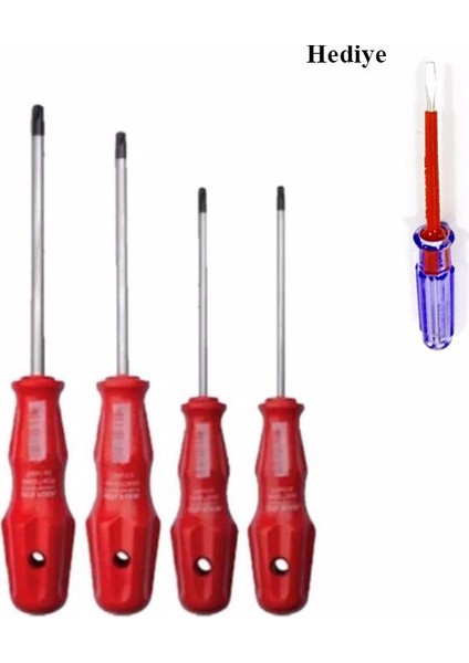 Mıknatıs Uçlu Yıldız-Düz Tornavida Seti - 4'lü Set 4 Parça ve Kontrol Kalemi