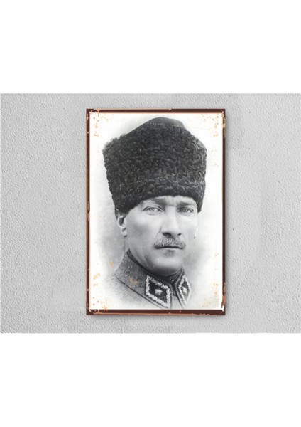 Kalpaklı Mustafa Kemal Atatürk Retro Vintage Ahşap Poster Tablo