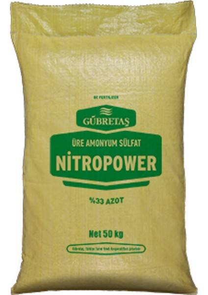 Nitropower Bitki Besini Üre Amonyum Sulfat Demir Suda Çözünür Kükürt %33 Azot Gübresi 50 Kg