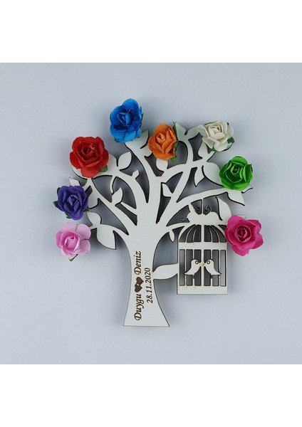 Nikah Şekeri Ahşap Lazer Magnet 50 Adet