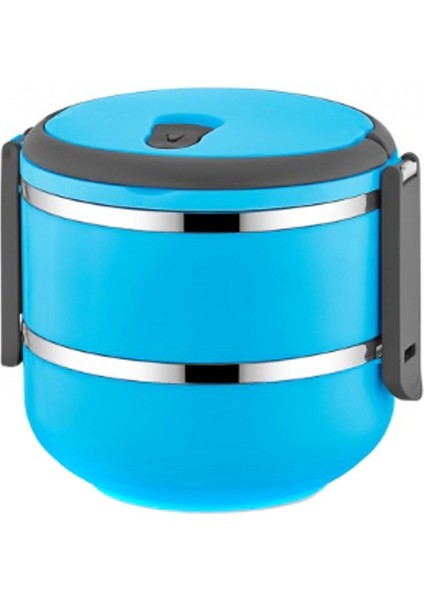 2 Katlı Sızdırmaz Yemek Termosu Sefer Tası Saklama Kabı Mavi 1,50 Litre Mavi