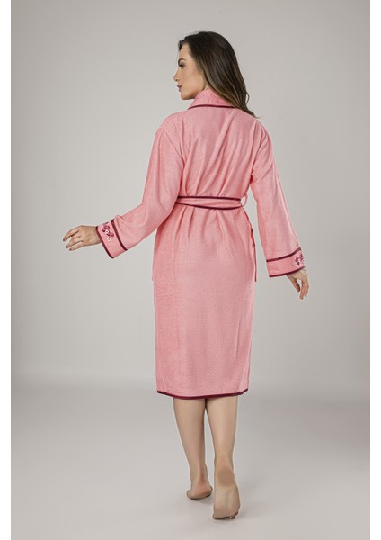 Yaka Saten Çiçekli Koral Pamuklu Bornozu fiyatları