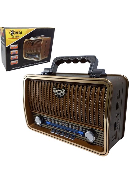 MG-1909BT Nostaljik Şarjlı Radyo Bluetooth Mp3 Müzik Çalar