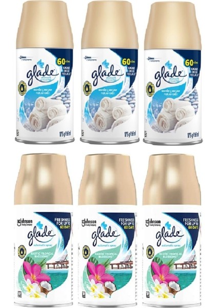 Oda Kokusu Temiz Çarşaf Ferahlığı Yedek Sprey 3 x 269 ml + Tropikal Floral Yedek Sprey 3 x 269 ml