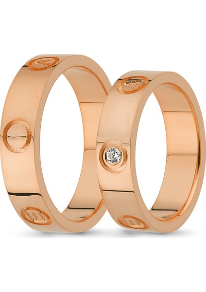 Pembe Altın Çift Alyans 5 mm
