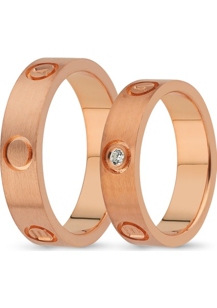 Pembe Altın Çift Alyans 5 mm