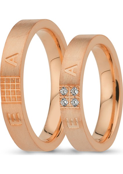 Pembe Altın Çift Alyans 4 mm