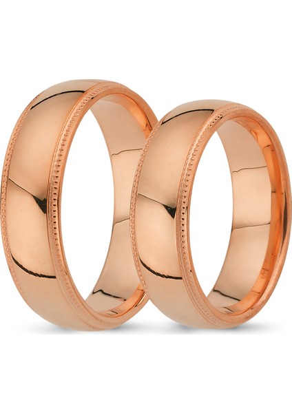 Pembe Altın Çift Alyans 6 mm