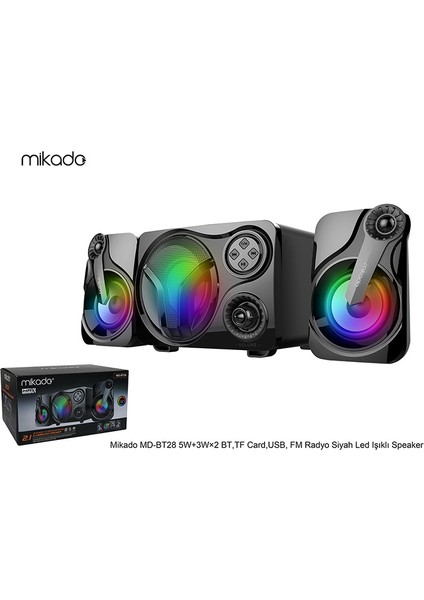 MD-BT28 5W+3W×2 Siyah LED Işıklı Speaker