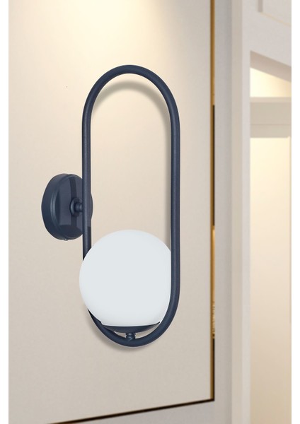 Zenga Antrasit Metal Gövde Beyaz Camlı Tasarım Lüx Aplik