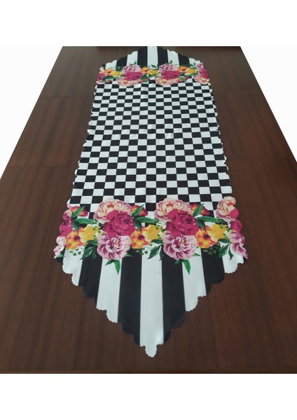 Çizgili Gül Desenli Dekoratif Runner