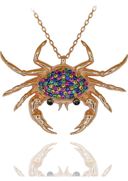 Renkli Taşlı Yengeç Gümüş Kolye