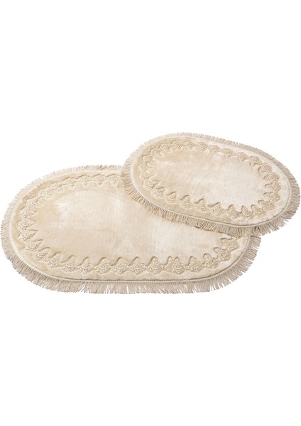 Hafsa Model Oval Bej 2’li Peluş Banyo Paspas TAKIMI8681030222260