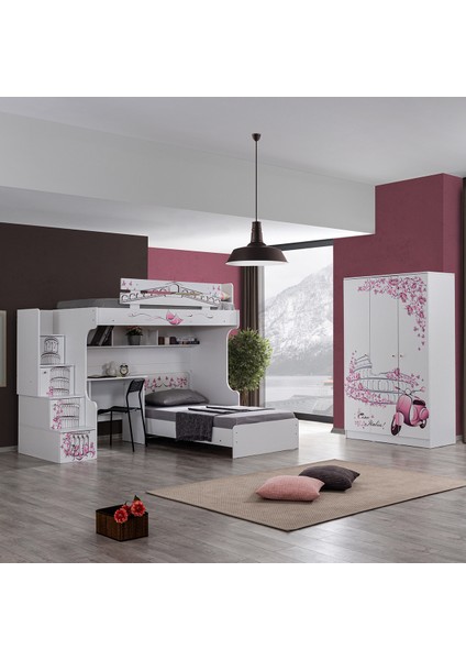 Pisa Ranza Karyola Çalışma Masası + 3 Kapaklı Dolap