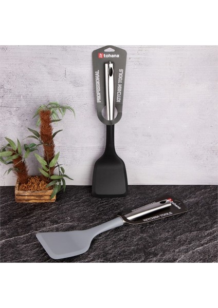 Metal Saplı Silikon Spatula Gümüş