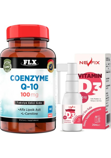 Vitamin D3 400'lü 20 ml & Koenzim Q-10 Alfa Lipoik Asit 60 Tablet