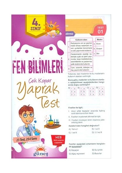 4. Sınıf Fen Bilimleri Çek Kopar Yaprak Test Yeni