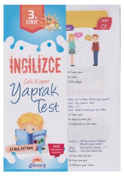 3. Sınıf İngilizce Çek Kopar Yaprak Test - Yeni