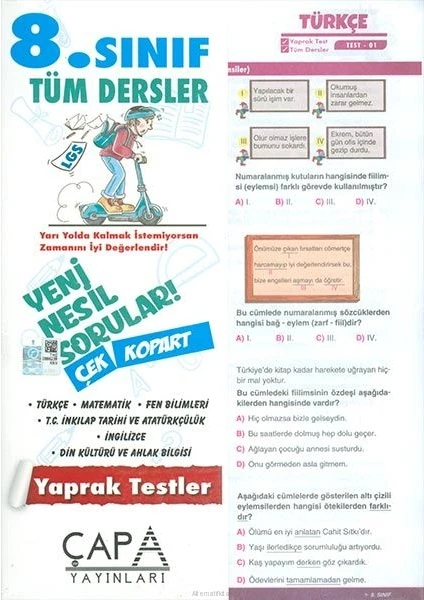 Çapa Yayınları Yaprak Test 8. Sınıf Tüm Dersler