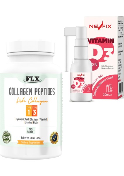 Marina Collagen Peptides Balık Kollajen Tip 1-3 90 Tablet & Vitamin D3 400'lü 20 ml