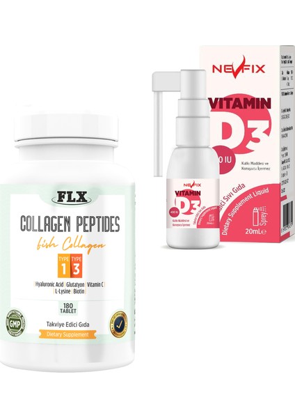 Kollajen Balık Collagen Tip 1-3 180 Tablet & Vitamin D3 400'lü 20 ml
