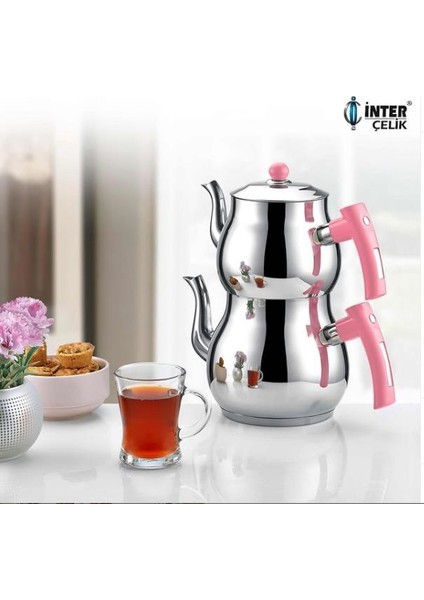 Inter Çelik Mercan Orta Boy Çaydanlık Pembe
