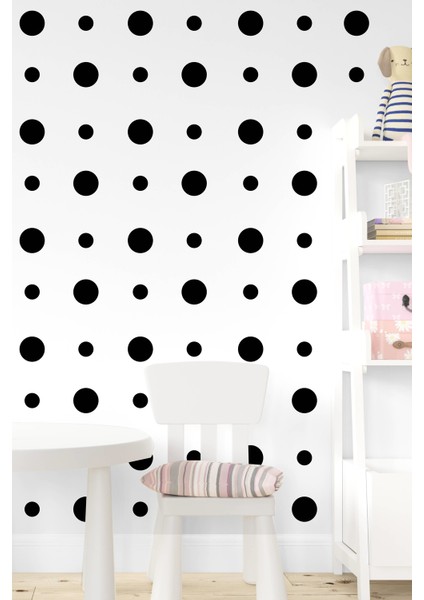 Siyah Puantiye Çocuk Bebek Odası Duvar,cam STICKER,100 Adet-3-5cm