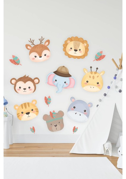 Sevimli Hayvanlar Geyik,fil,aslan Çocuk Bebek Odası Duvar Sticker