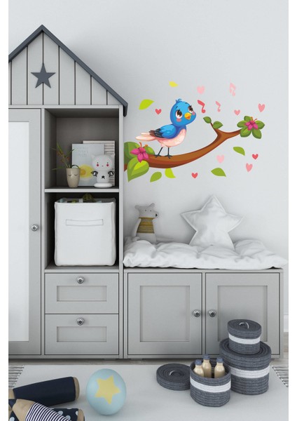 Dalda Şarkı Söyleyen Sevimli Kuş Çocuk Bebek Odası Sticker