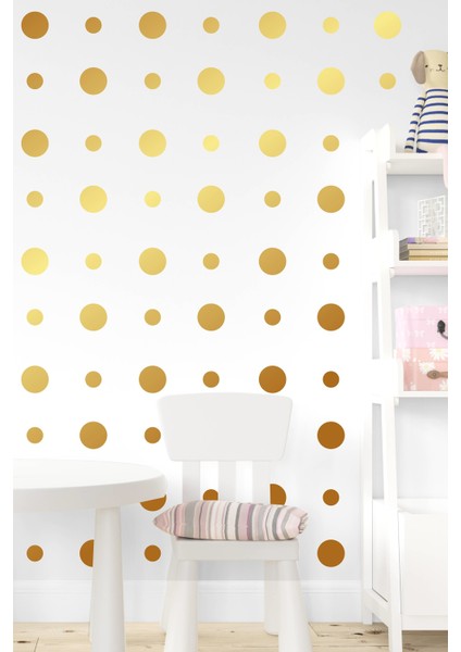 Gold Puantiye Çocuk Bebek Odası Duvar,cam STICKER,100 Adet-3-5cm
