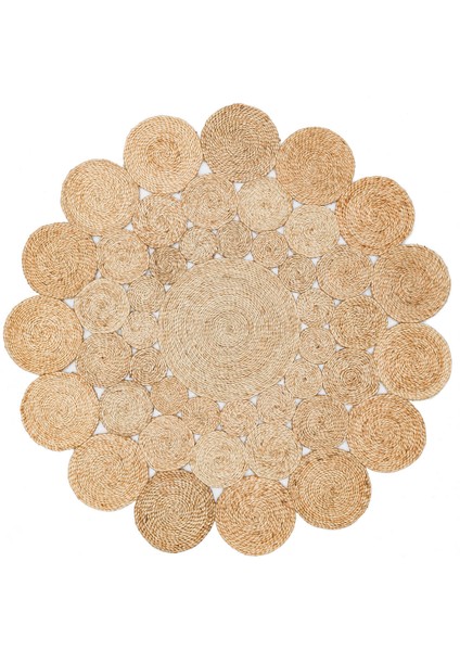 SOLO JÜT CA 111 NATURAL YUVARLAK 120*120 CM Jüt Halı El Dokuma Iplik Örgü Hasır Halı Vintage Jüt Kilim
