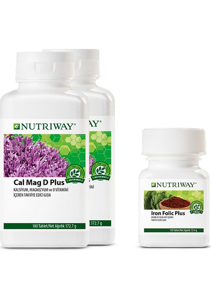 Nutrıway™ Anne Adaylarına Destek Seti ( NUTRIWAY Cal Mag D Plus 2 Kutu ve NUTRIWAY Iron Folic Plus 1 Kutu )