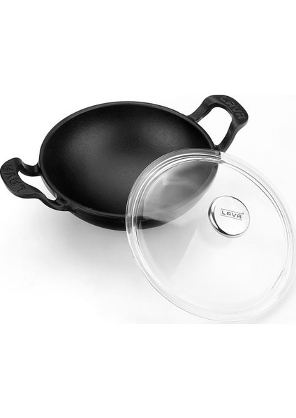 Döküm Metal Kulplu Cam Kapaklı Wok Tava 16 cm Siyah fiyatları