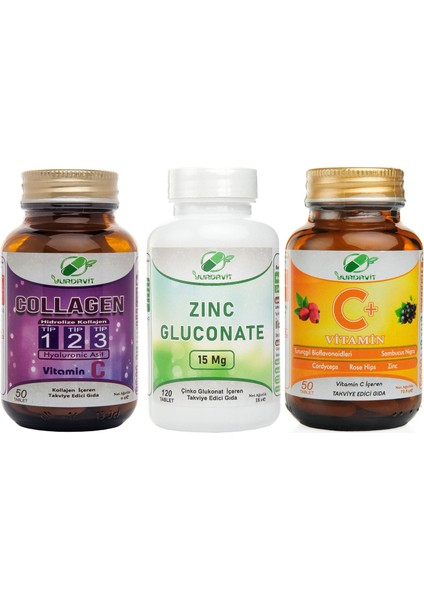 Collagen 50 Tb Zinc Gluconate Çinko Glukonat 120 Tb Yurdavit Vitamin C 1000 Mg 50 Tablet