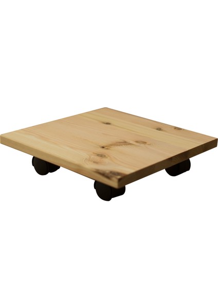 Plato Doğal Ahşap Tekerlekli Saksı Standı Saksı Altlığı Damacana Altlığı Tüp Altlığı