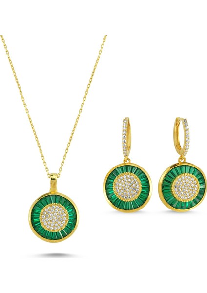 Emirgan Taşlı Gümüş Set - Yeşil Taşlı