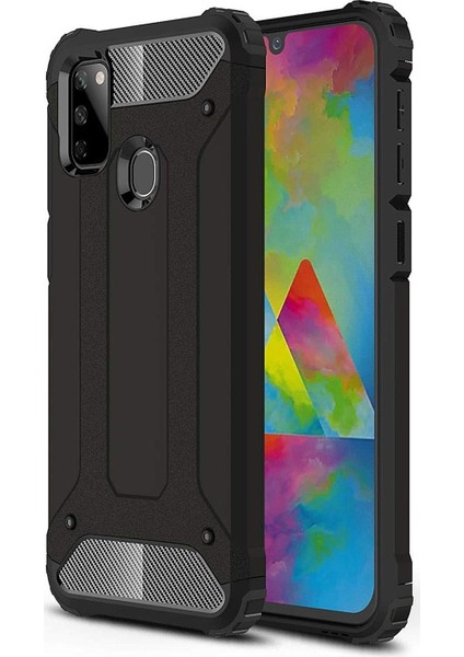 Samsung Galaxy M21 Kapak Çift Katmanlı Zırh Tank Kılıf - Siyah