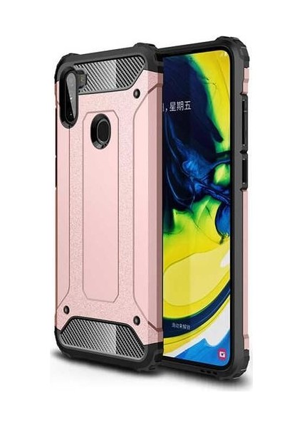 Samsung Galaxy M11 Kapak Çift Katmanlı Zırh Tank Kılıf - Rose Gold