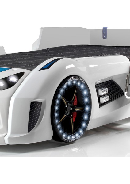 Audi Kapıları Açılabilen Full Ledli Arabalı Yatak, Beyaz fiyatları