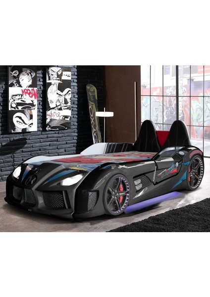 Audi Kapıları Açılabilen Full Ledli Koltuklu Arabalı Yatak,siyah