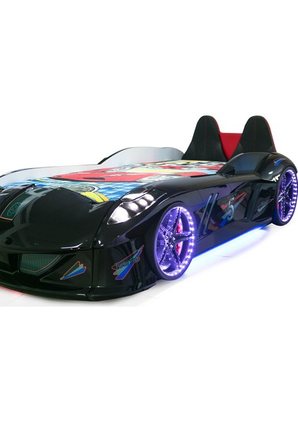 Jaguar Full Ledli Koltuklu Bazalı Arabalı Yatak, Siyah