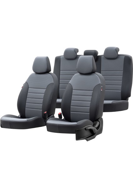 V.w. Transporter T-5 2004-2015 9+1 (10 Kişi) Özel Üretim Koltuk Kılıfı New York Design Füme - Siyah