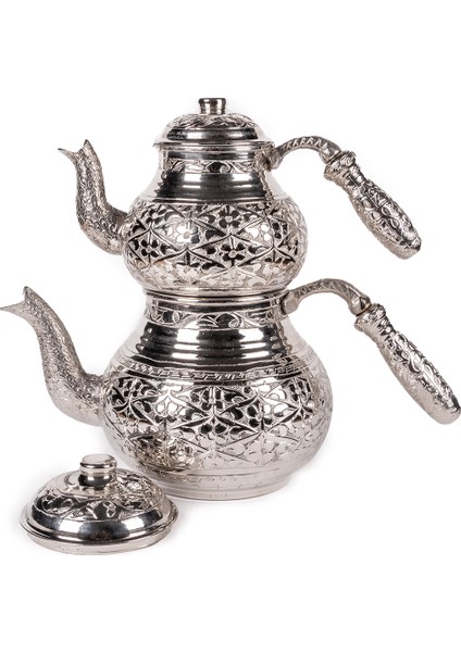 Çiçekli Bakır Çaydanlık