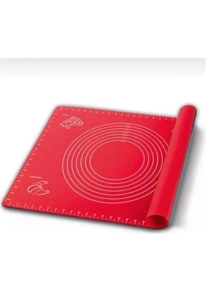 Kırmızı Silikon Ölçekli Hamur Açma Matı 45 x 65 Cm.