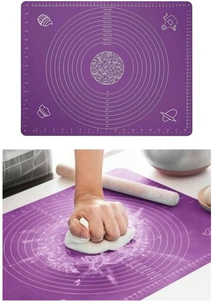 Mor Silikon Ölçekli Hamur Açma Matı 45 x 65 Cm.