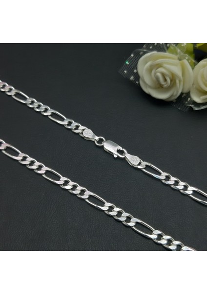 Gümüş Erkek Zincir Kolye Figaro Model 4.5 mm 60 cm
