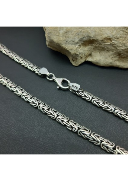 Gümüş Erkek Zincir Yassı Kral Kolye 5 mm 60 cm